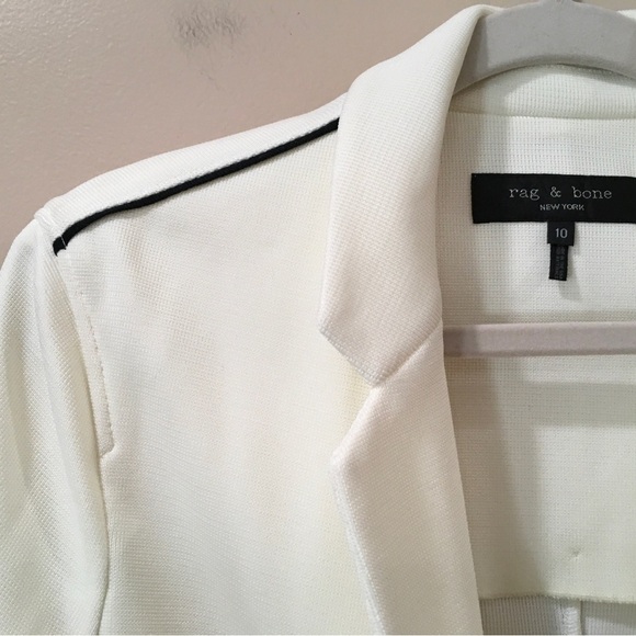 Rag&bone Sandrine Knit Blazer Womens 10 Ivory Off White Black Piping Classic New - Picture 7 of 10